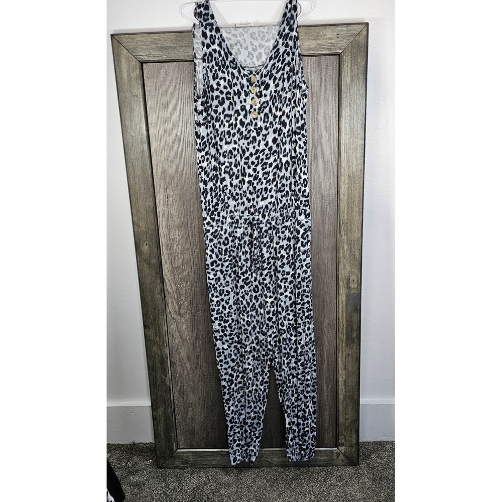 ZENANA Leopard Print Sleeveless Wide Leg Jumpsuit Women's XL